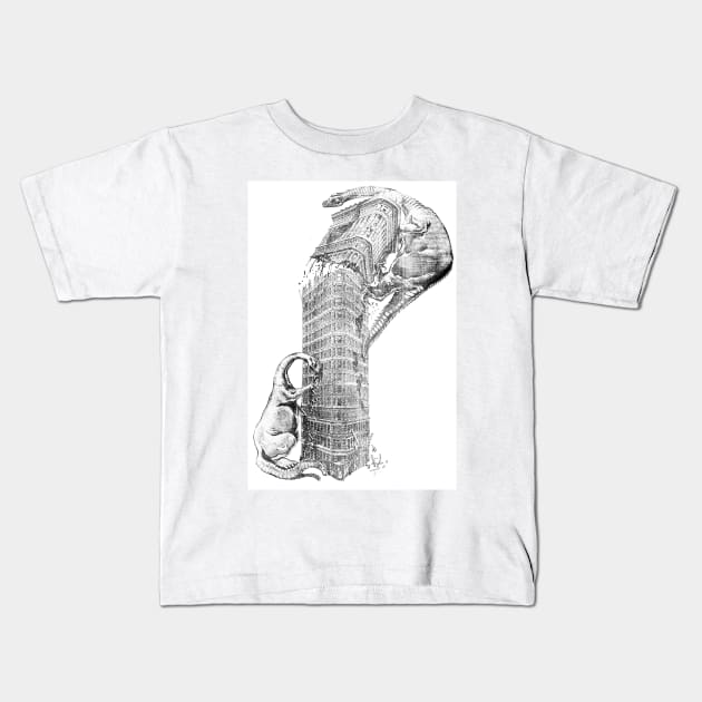 In Which Dinosaurs Eat the Flatiron Building Kids T-Shirt by alexp01